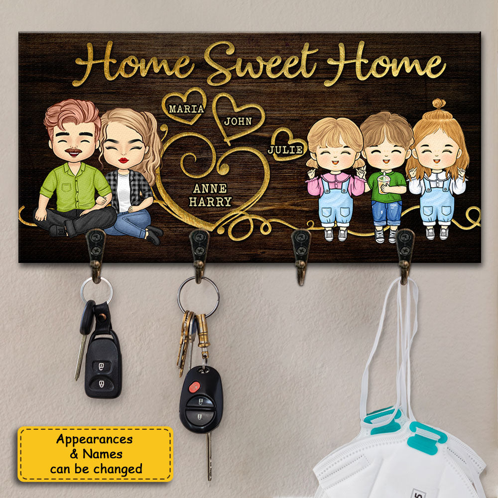 Home Sweet Home - Personalized Key Hanger, Key Holder - Gift for Couples Husband Wife 4-5 Key Hooks Wooden Decorative Family Sign with Hooks Key Holder for Wall Decorative (Man-Woman)