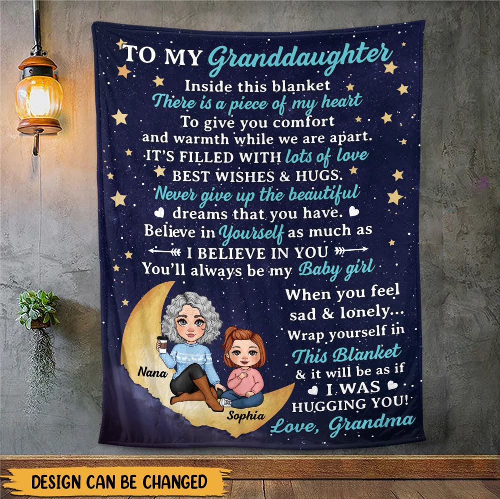 To My Granddaughter With Moon & Stars - Personalized Blanket - Best Gift For Daughter, Granddaughter